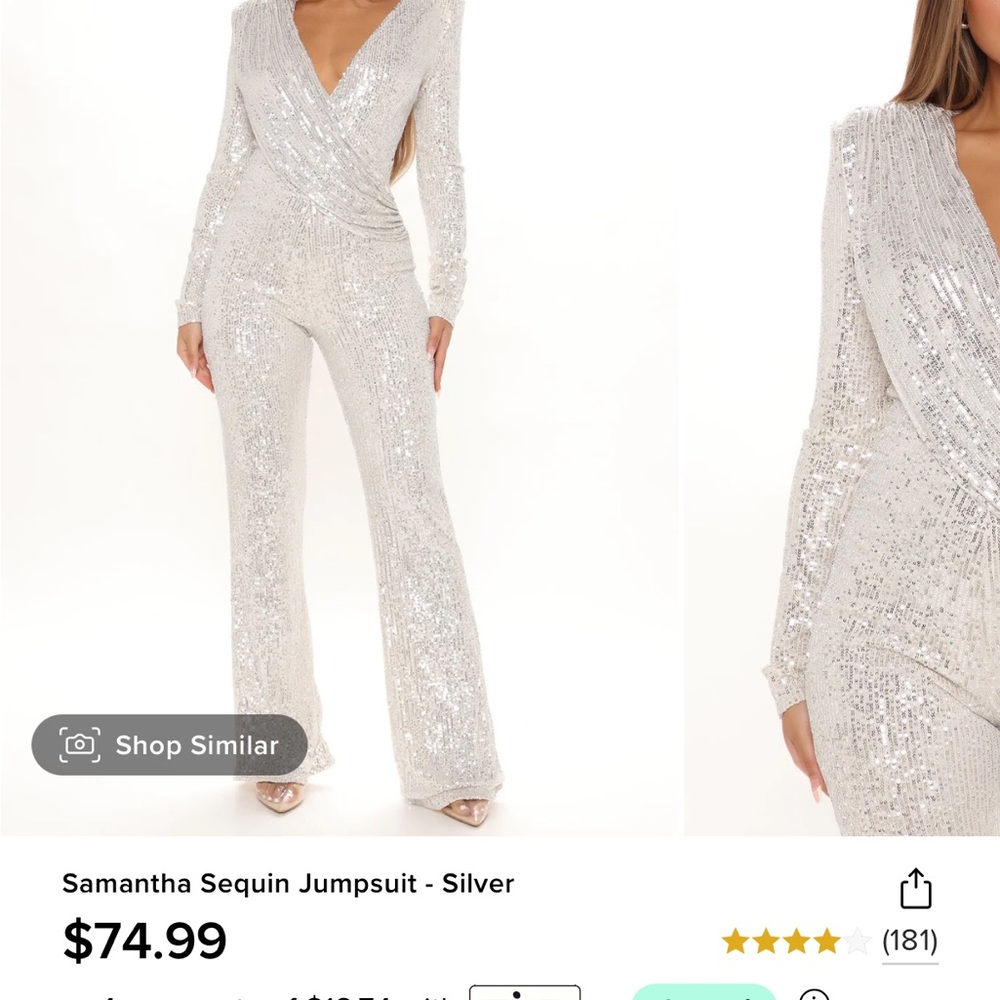 Fashion Nova Samantha Sequin Silver Jumpsuit
